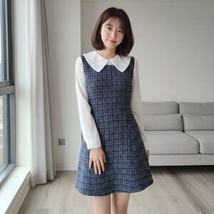 Chlo.D.Manon Blue Tweed Fit & Flare Sleeveless Dress Size S Boutique Chic